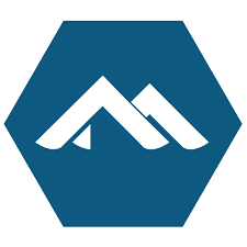 Logo bleu en forme de hexagone.