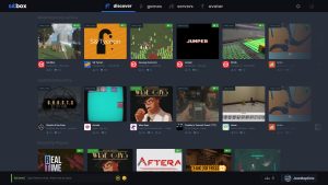 Interface de découverte de jeux vidéo Sandbox