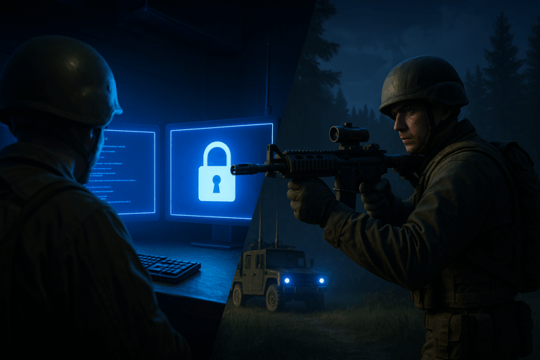 Sécurité informatique et militaire en patrouille nocturne
