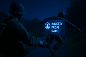 Militaire expulsé du jeu dans une scène nocturne.