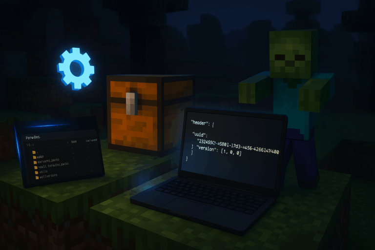 Zombie pixel, ordinateur, coffre et icône engrenage