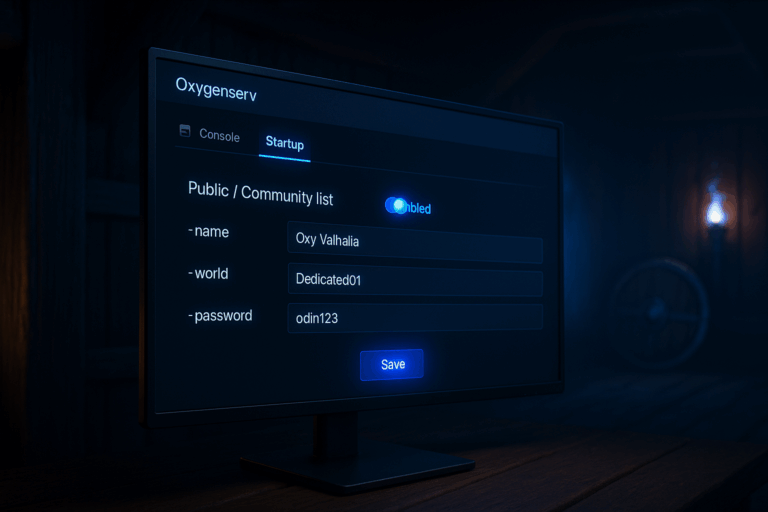 Écran configuration serveur jeu Oxygensv Valhalla