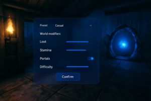 Menu d'options de jeu avec modifications du monde.