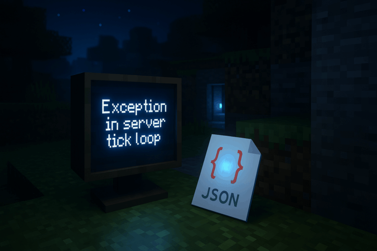 Erreur serveur Minecraft, fichier JSON éclairé.