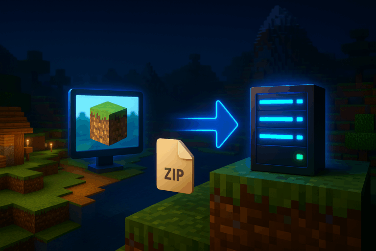Transfert serveur Minecraft et fichier ZIP.