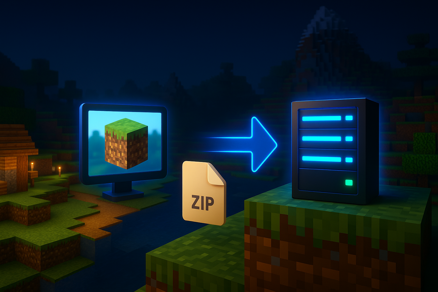 Transfert serveur Minecraft et fichier ZIP.
