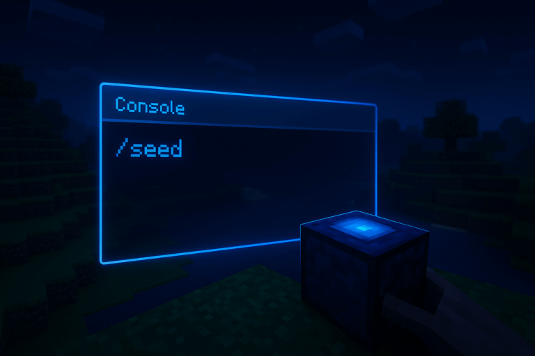 Commande console Minecraft avec cube lumineux