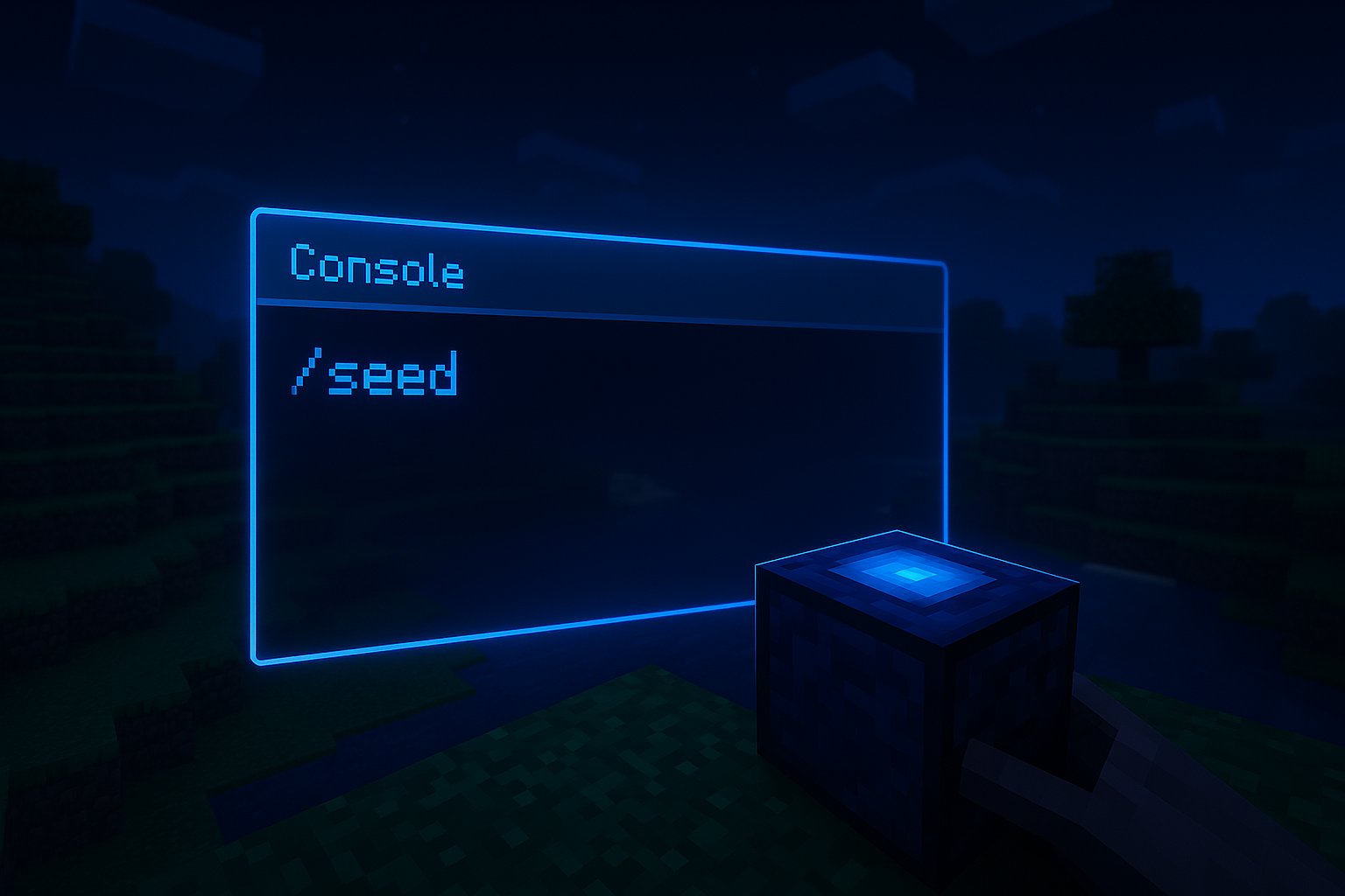 Commande console Minecraft avec cube lumineux