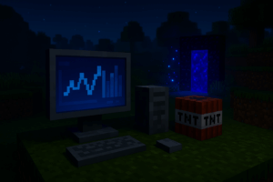 Écran d'ordinateur avec graphique dans un jeu de blocs.