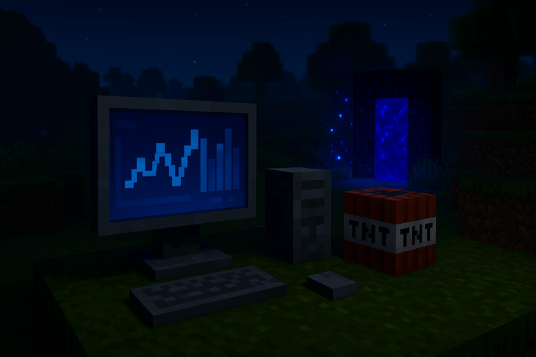 Écran d'ordinateur avec graphique dans un jeu de blocs.