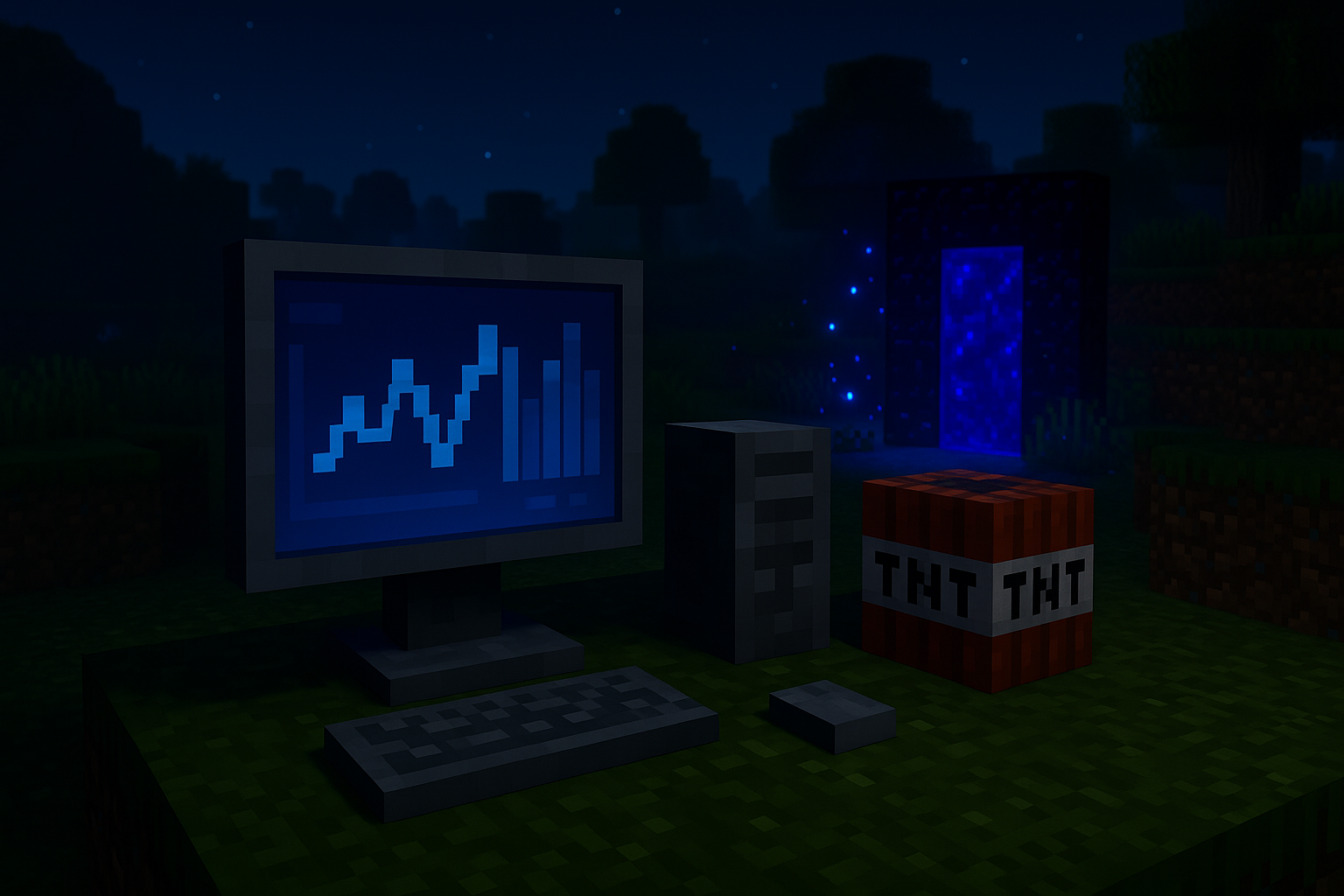 Écran d'ordinateur avec graphique dans un jeu de blocs.